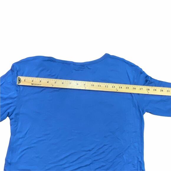 Blue Tunic Shirt Top with Asymmetrical Ruffled Eyelet Hem 3/4 Sleeves Size Large - Picture 6 of 12